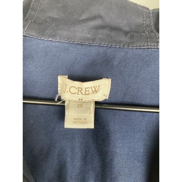 J. Crew Resin-Coated Twill Field Jacket with Hood XS Navy Blue Pockets Full Zip - Picture 10 of 12